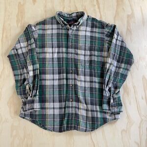 Vintage Back Packer Flannel Mens Medium Green Plaid Long Sleeve Button Up Shirt